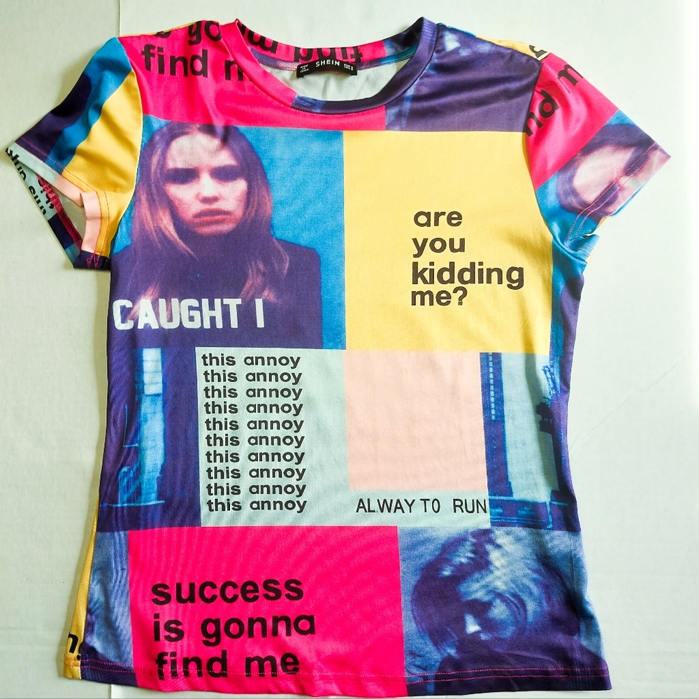 SHEIN graphic, colorful tee with quotes size M